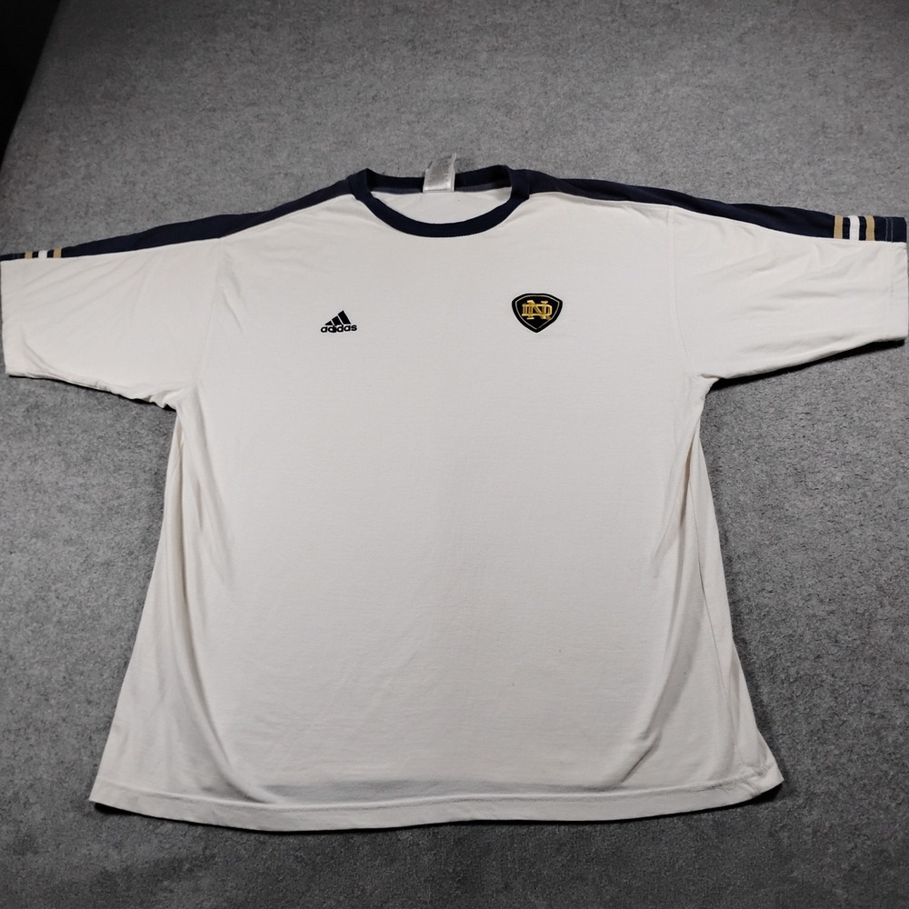 Vintage Adidas Notre Dame Fighting Irish Ringer T-Shirt Mens XL White Navy Blue